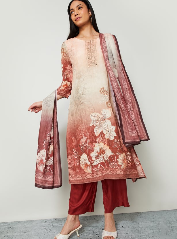 MELANGE Floral Print Straight Kurta Set