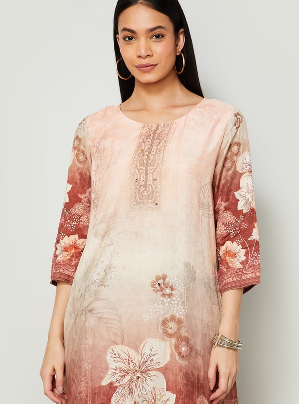 MELANGE Floral Print Straight Kurta Set