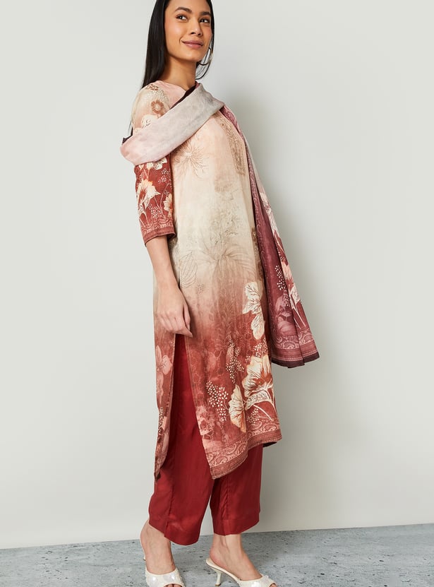 MELANGE Floral Print Straight Kurta Set