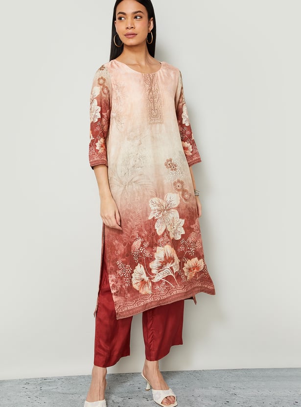 MELANGE Floral Print Straight Kurta Set