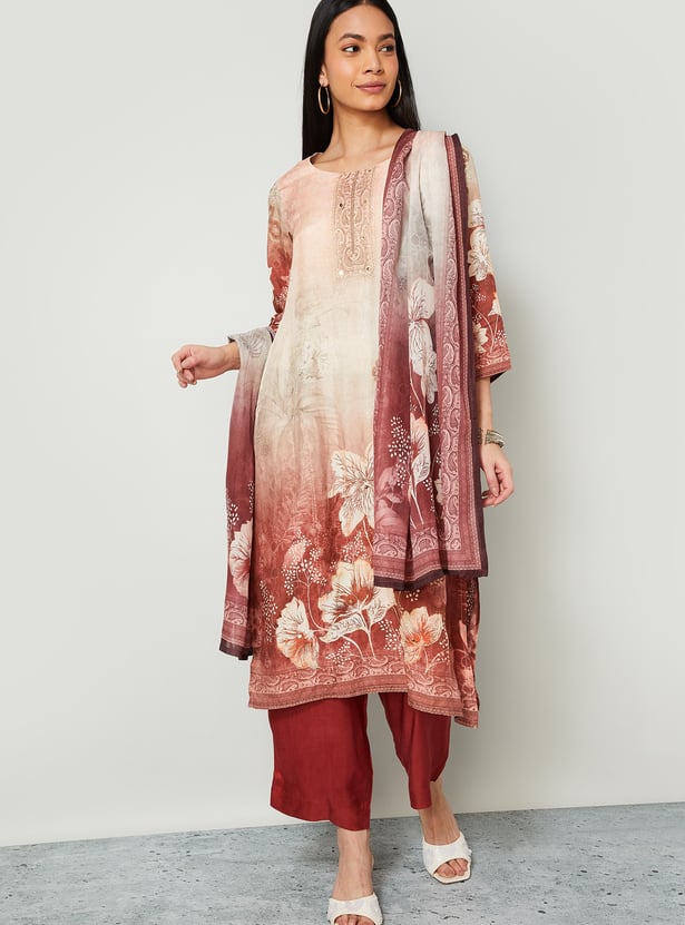 MELANGE Floral Print Straight Kurta Set