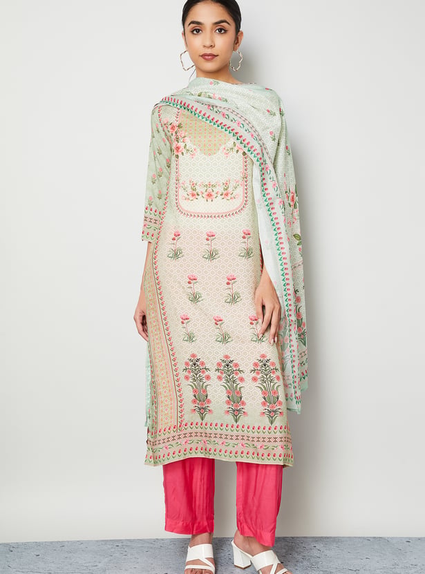 MELANGE Floral Print Straight Kurta Set