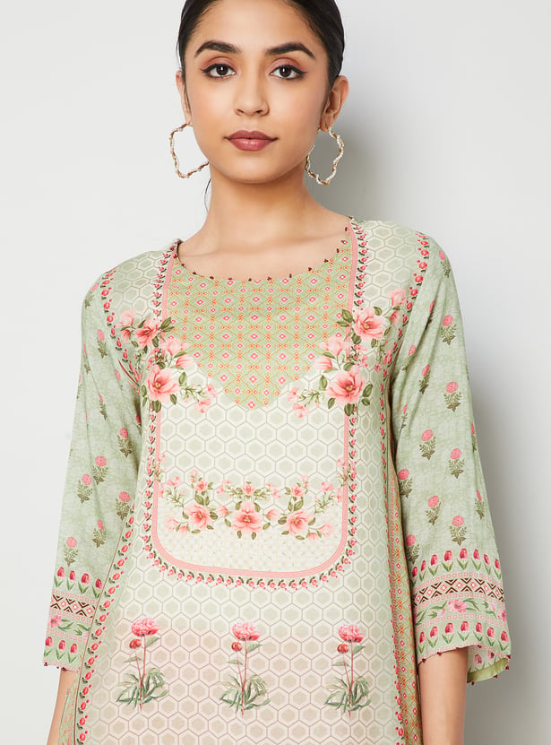 MELANGE Floral Print Straight Kurta Set