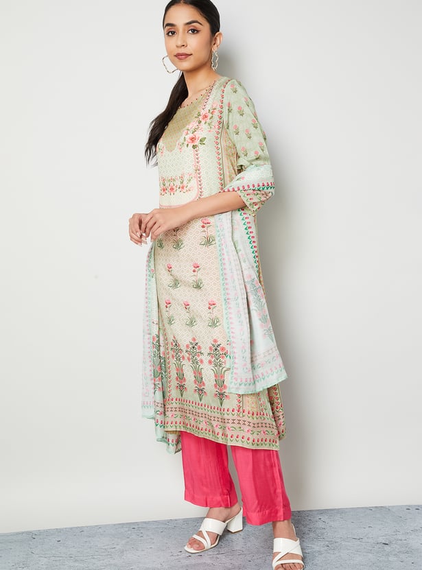 MELANGE Floral Print Straight Kurta Set