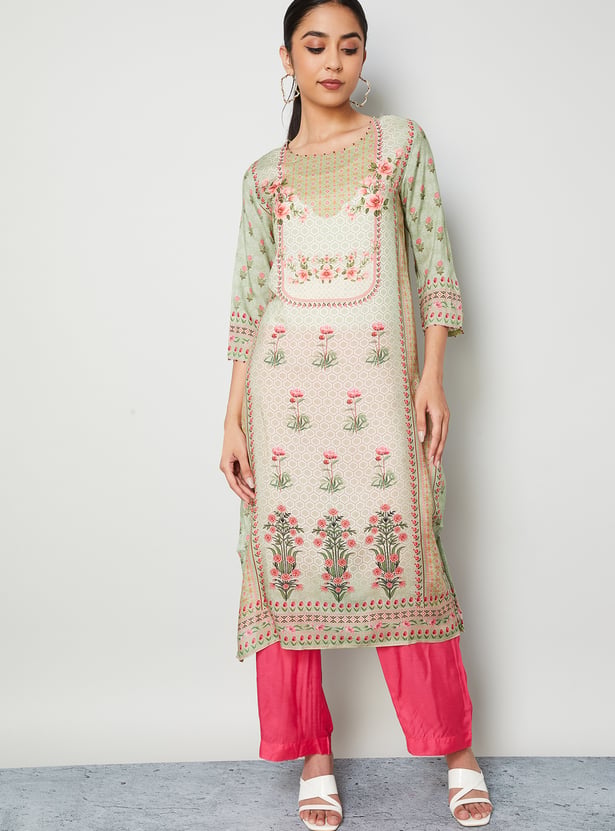 MELANGE Floral Print Straight Kurta Set