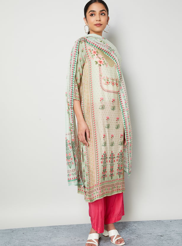 MELANGE Floral Print Straight Kurta Set