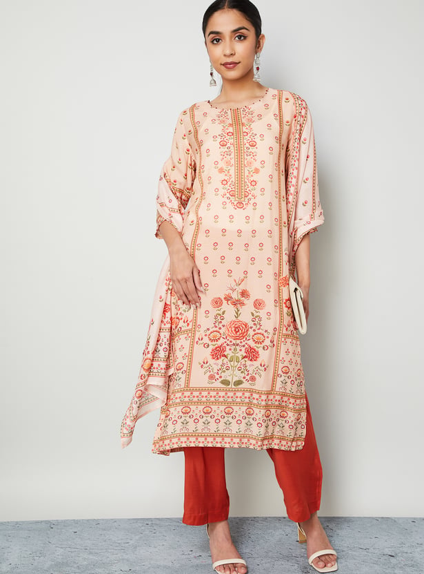 MELANGE Floral Print Straight Kurta Set