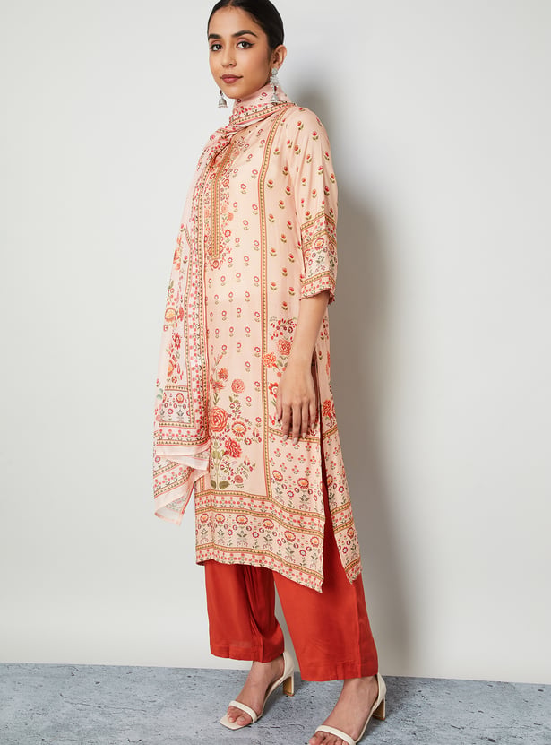 MELANGE Floral Print Straight Kurta Set