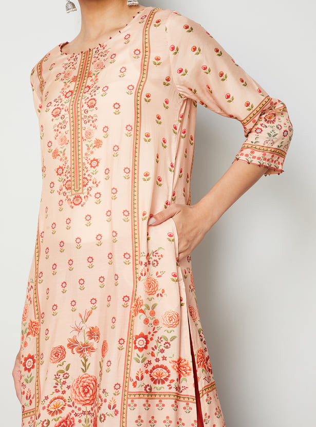 MELANGE Floral Print Straight Kurta Set