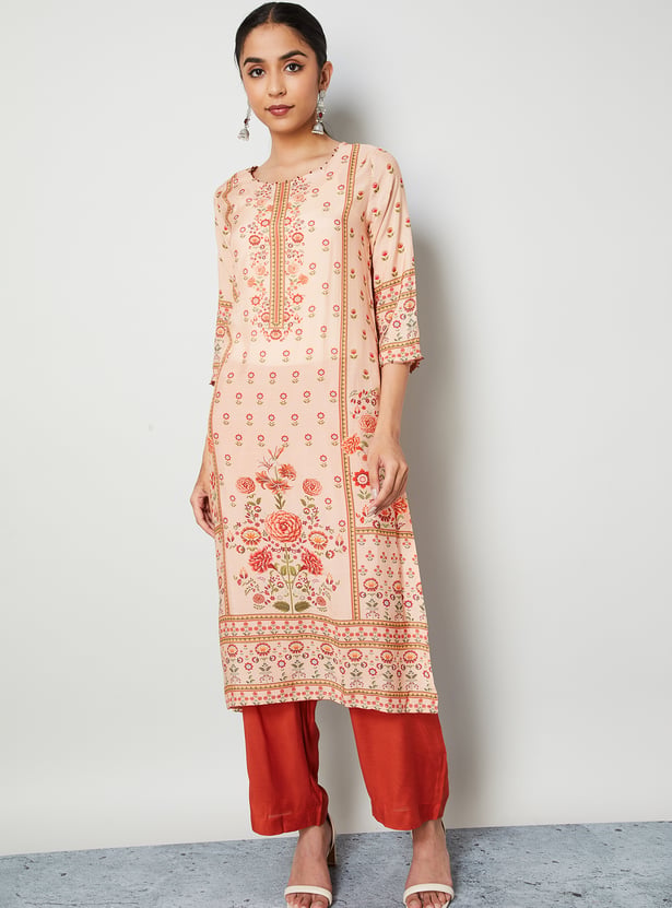MELANGE Floral Print Straight Kurta Set