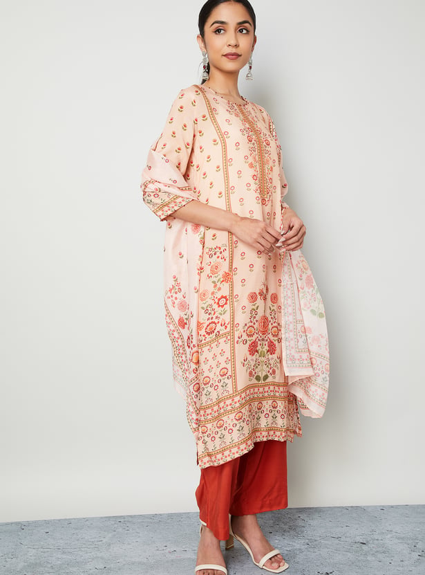 MELANGE Floral Print Straight Kurta Set