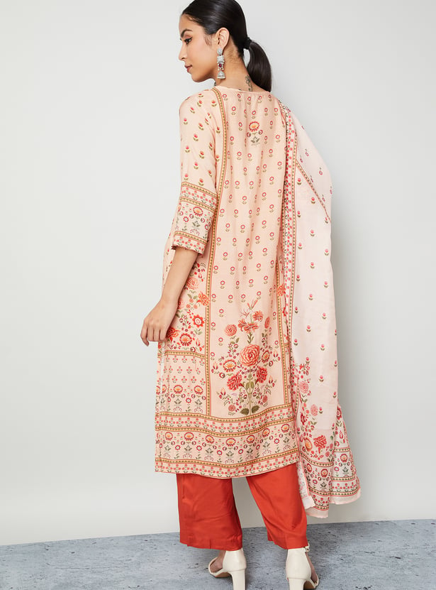 MELANGE Floral Print Straight Kurta Set