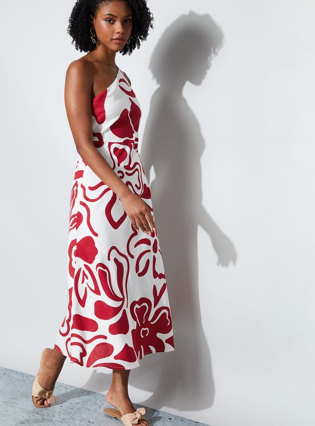 GINGER Floral Print One-Shoulder Midi Dress
