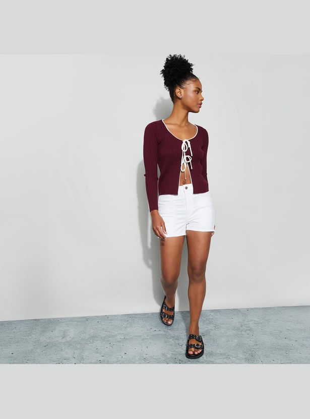 GINGER Ribbed Tie-Up Neck Top