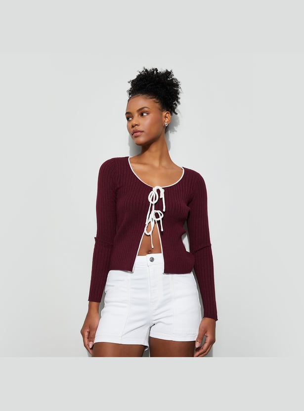 GINGER Ribbed Tie-Up Neck Top