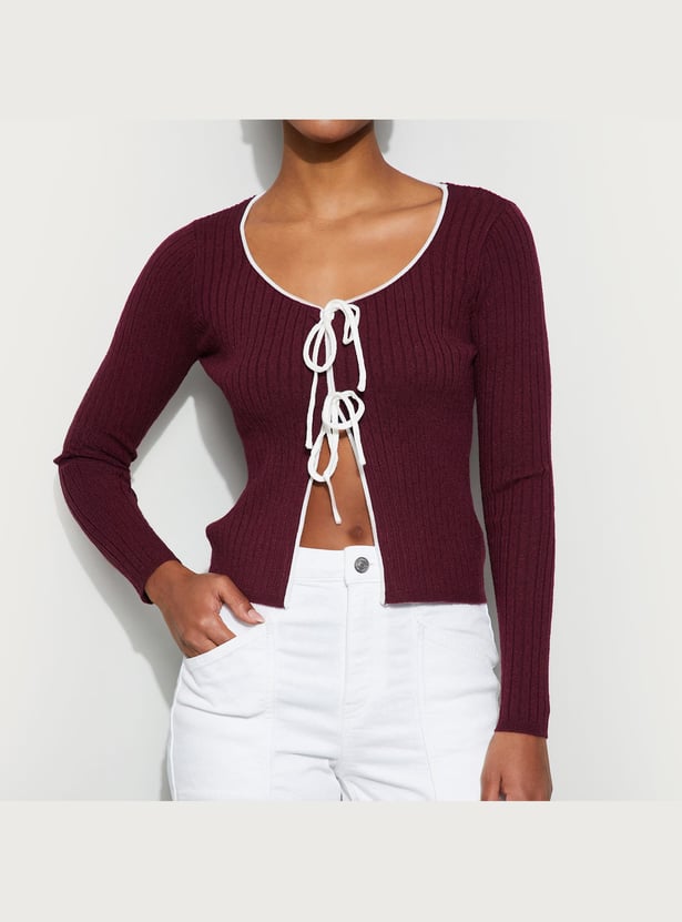 GINGER Ribbed Tie-Up Neck Top