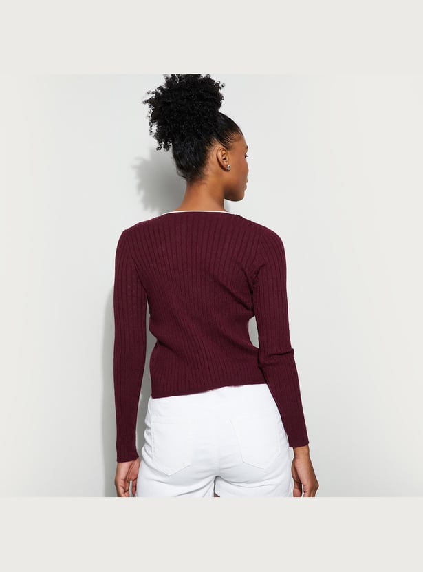 GINGER Ribbed Tie-Up Neck Top