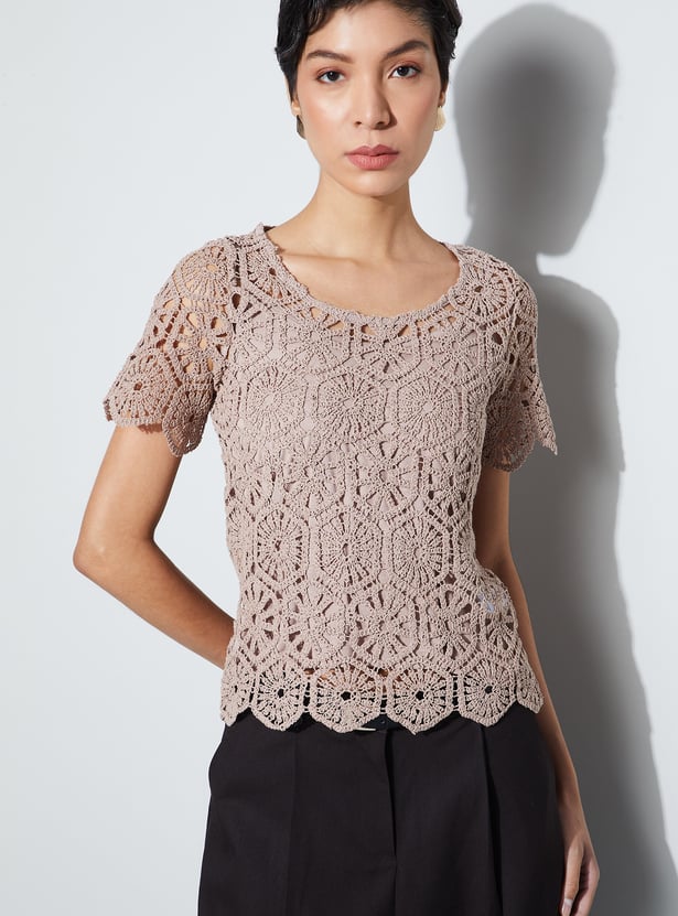 CODE Crochet Knit Top with Camisole