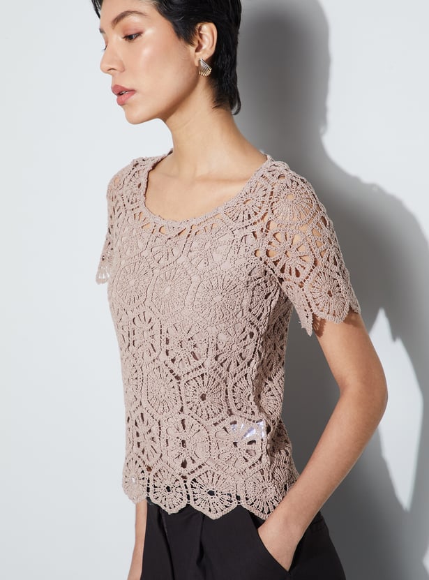 CODE Crochet Knit Top with Camisole