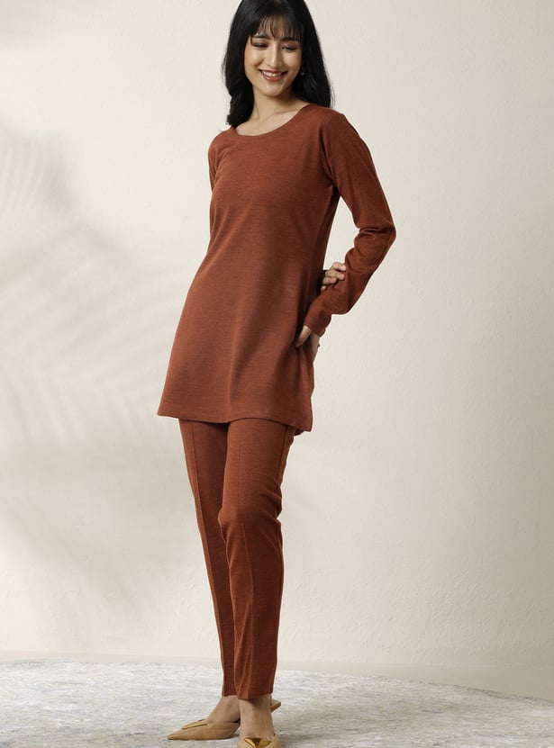 LIBAS Straight Kurti Set with Embroidered Poncho