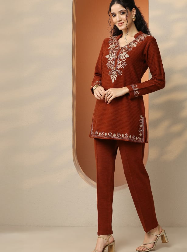LIBAS Embroidered Winter Kurti Set