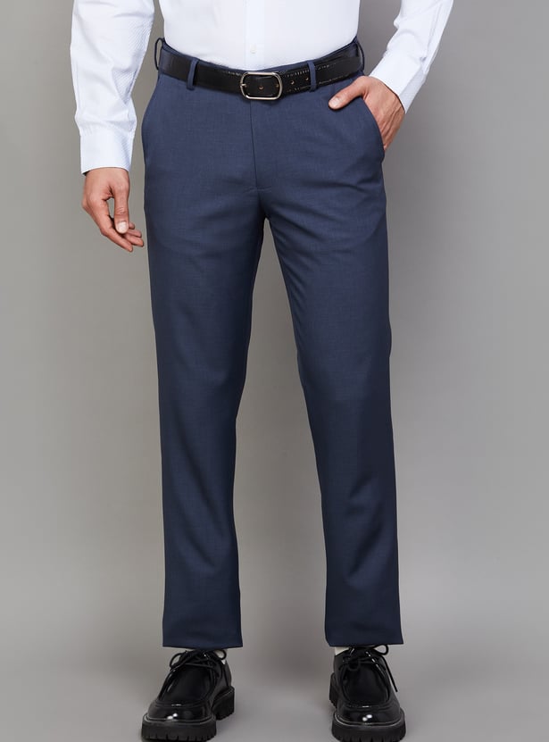 LOUIS PHILIPPE Solid Slim Straight Formal Trousers