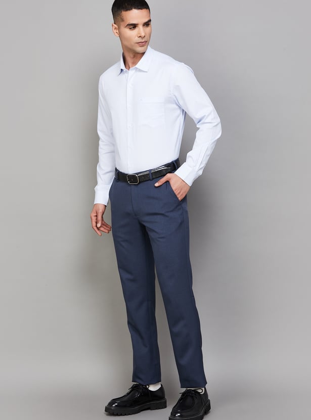 LOUIS PHILIPPE Solid Slim Straight Formal Trousers
