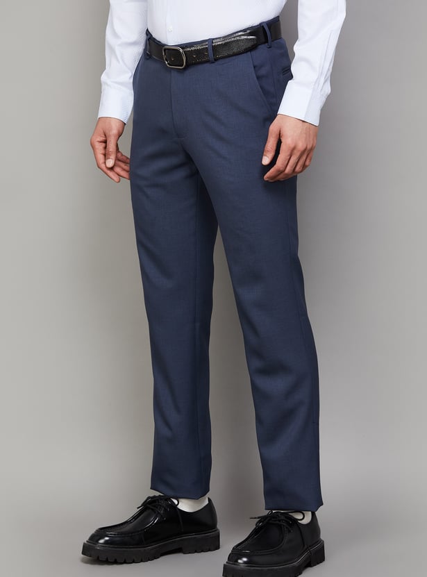 LOUIS PHILIPPE Solid Slim Straight Formal Trousers