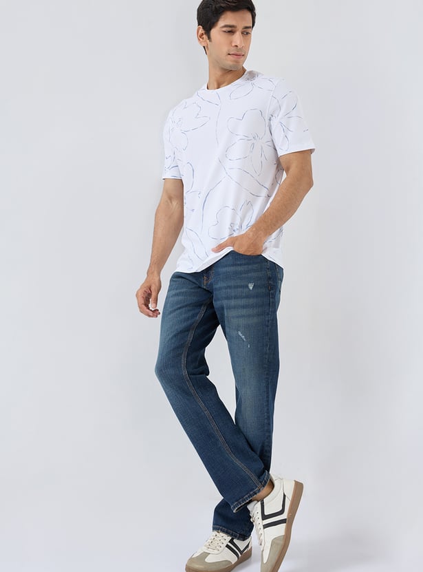 SPYKAR Distressed Mid-Rise Regular Straight Jeans