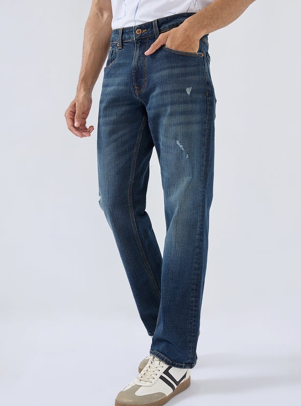 SPYKAR Distressed Mid-Rise Regular Straight Jeans