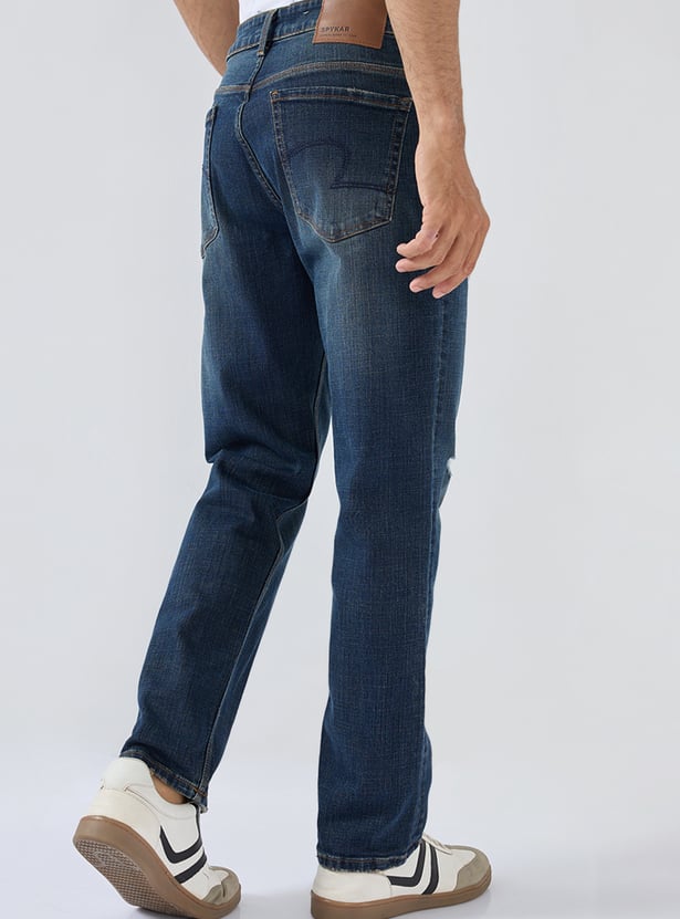 SPYKAR Distressed Mid-Rise Regular Straight Jeans