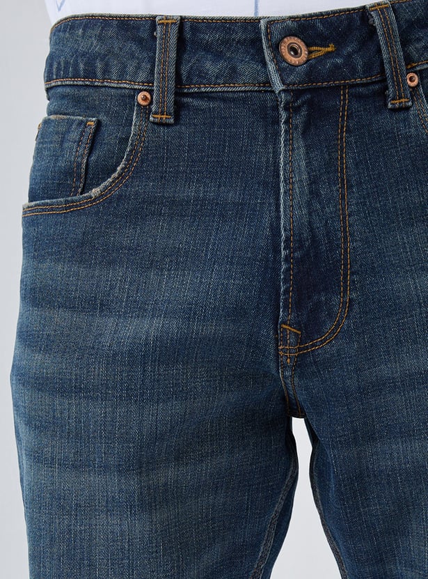 SPYKAR Distressed Mid-Rise Regular Straight Jeans