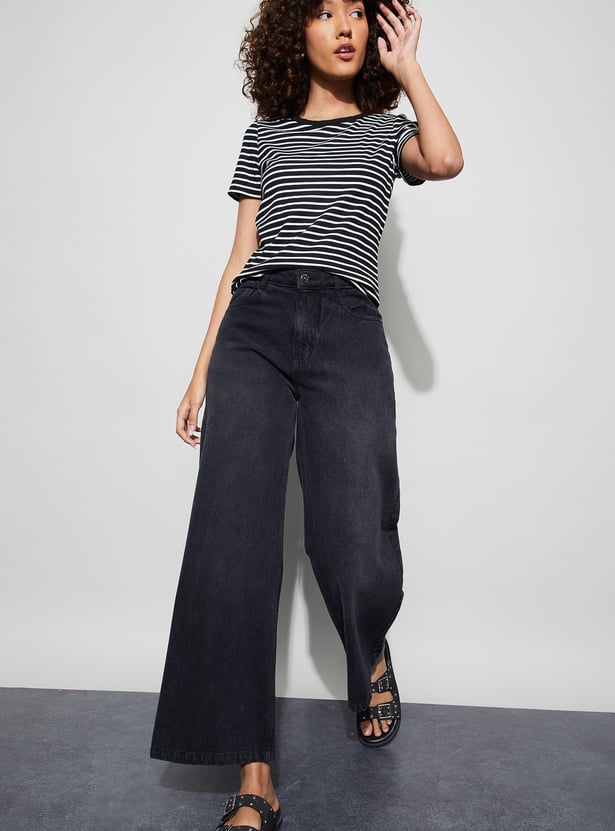 FAME FOREVER Striped Knit T-shirt