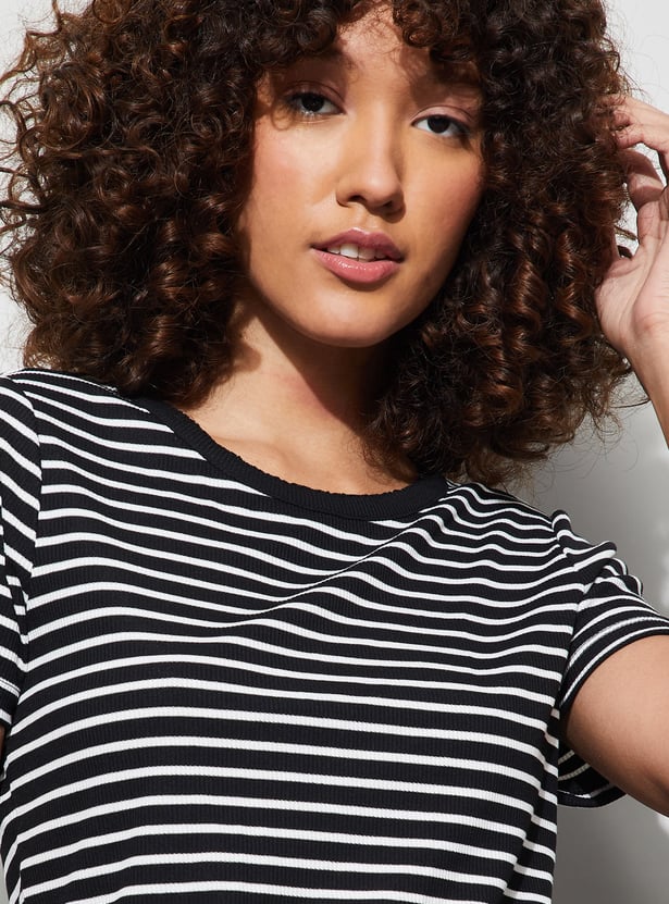 FAME FOREVER Striped Knit T-shirt