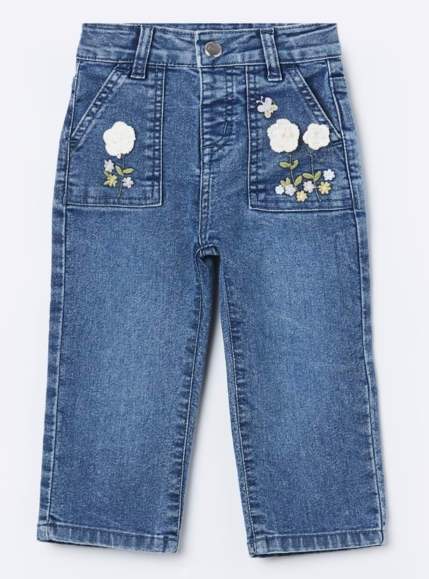 FAME FOREVER Girls Embroidered Mid-Rise Jeans