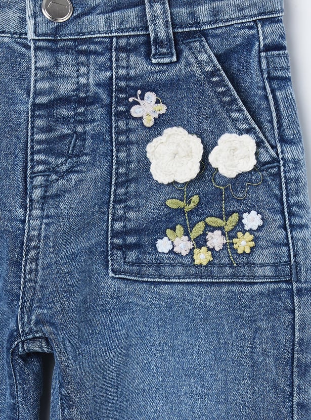 FAME FOREVER Girls Embroidered Mid-Rise Jeans
