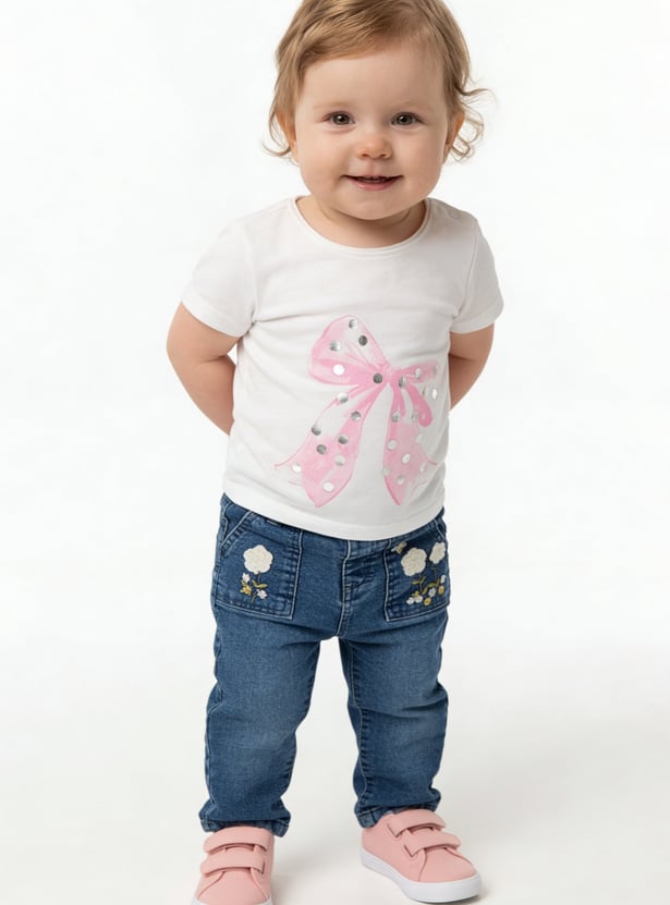FAME FOREVER Girls Embroidered Mid-Rise Jeans
