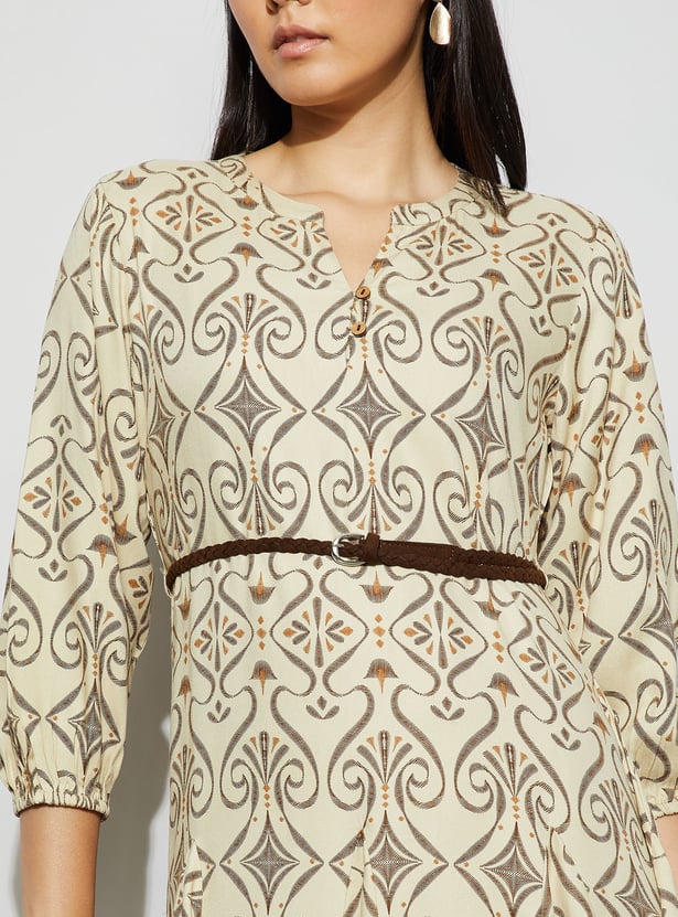 FAME FOREVER Ethnic Printed Fit & Flare Dress with Belt
