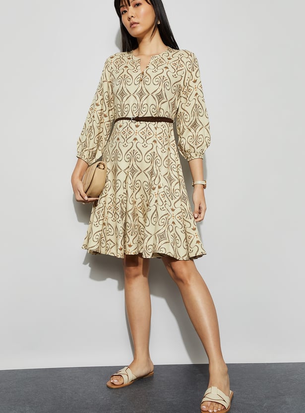 FAME FOREVER Ethnic Printed Fit & Flare Dress with Belt