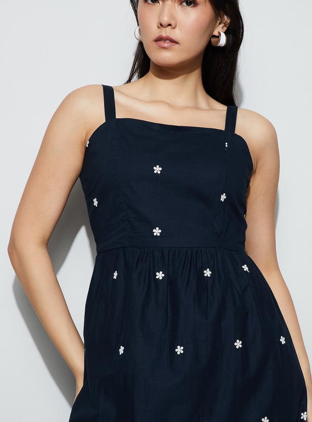 FAME FOREVER Embroidered Fit and Flare Dress