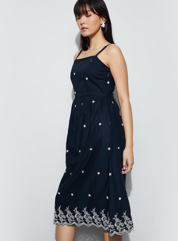 FAME FOREVER Embroidered Fit and Flare Dress