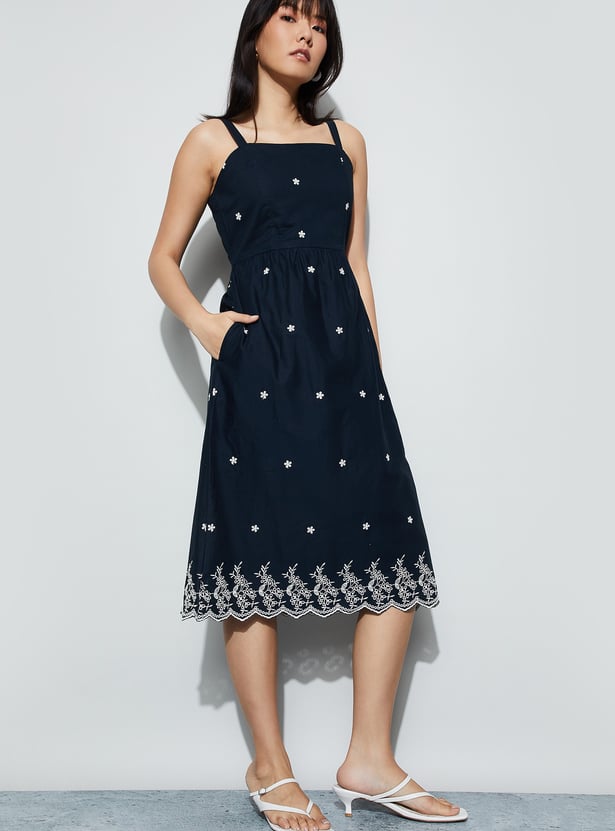 FAME FOREVER Embroidered Fit and Flare Dress
