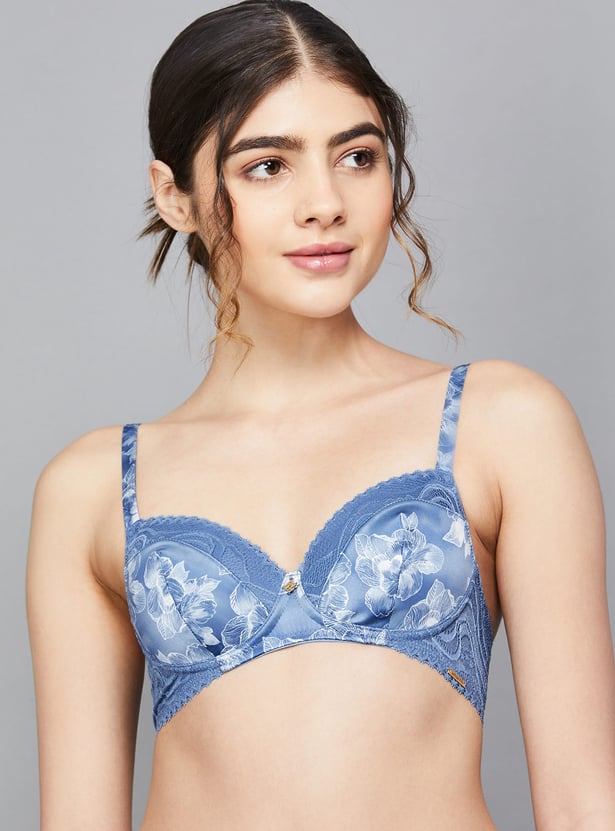 AMANTE Demure Floral Print Padded Non-Wired Demi Bra