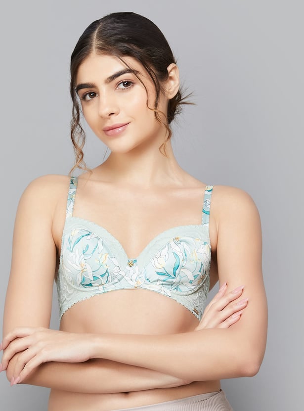 AMANTE Floral Print Padded Non-Wired Demi Bra