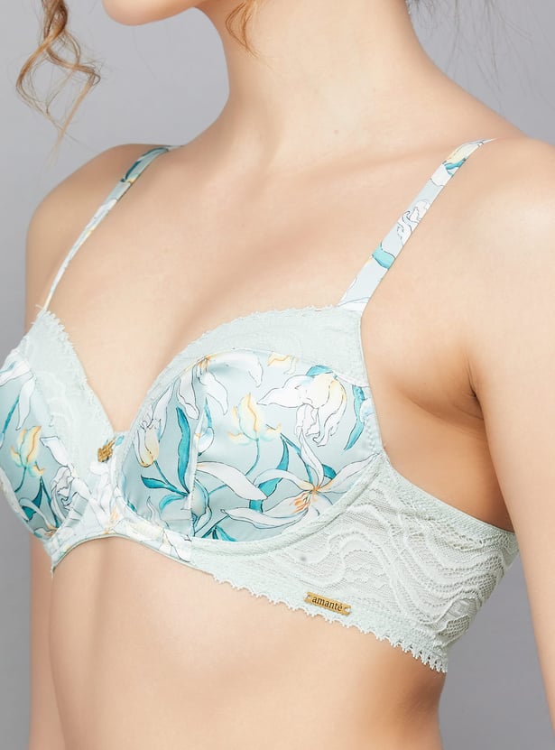 AMANTE Floral Print Padded Non-Wired Demi Bra