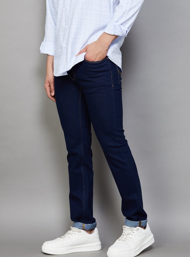 V DOT Solid Slim Straight Trousers