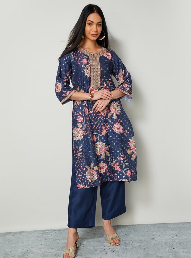 MELANGE Floral Print A-line Kurta Set