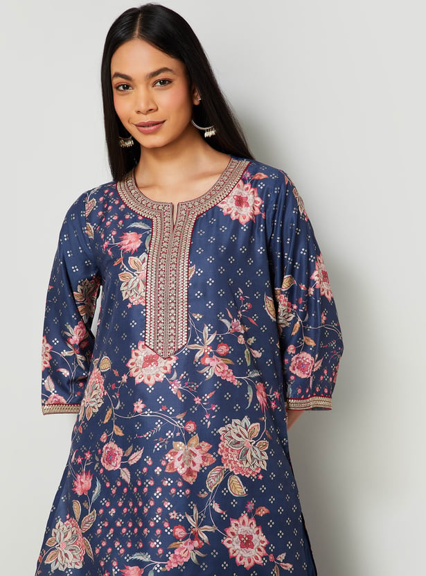 MELANGE Floral Print A-line Kurta Set