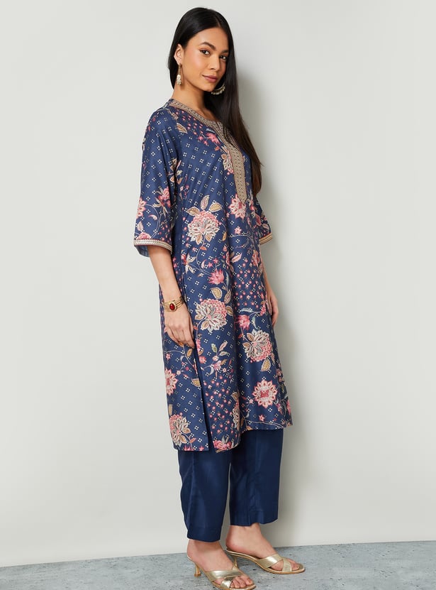 MELANGE Floral Print A-line Kurta Set