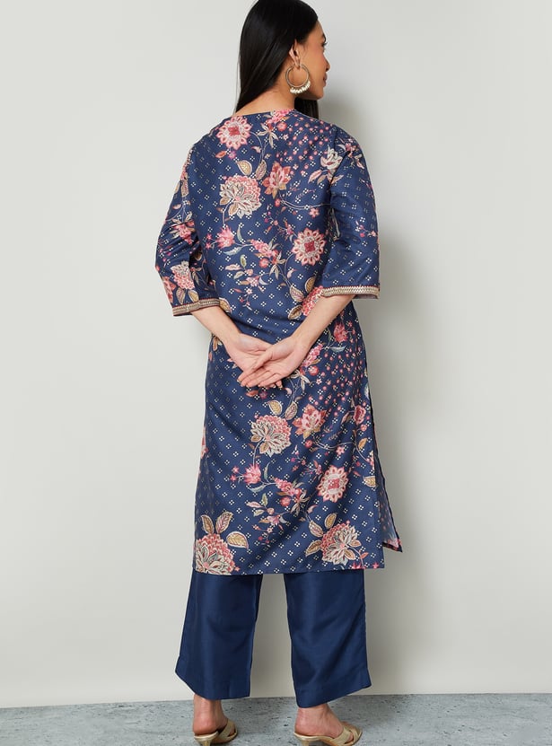 MELANGE Floral Print A-line Kurta Set